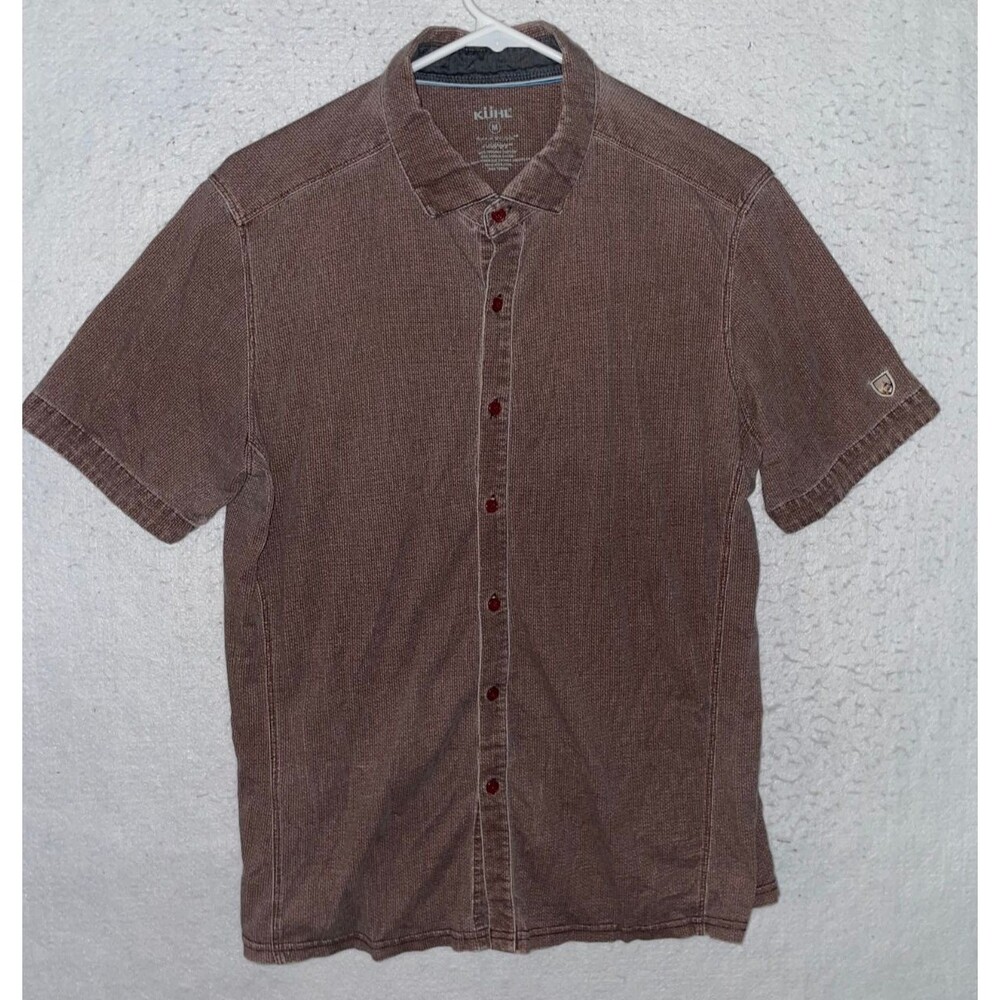 Kuhl Mens Sz M Short Sleeve Button Brown 100% Organic Cotton Hiking Outdoors